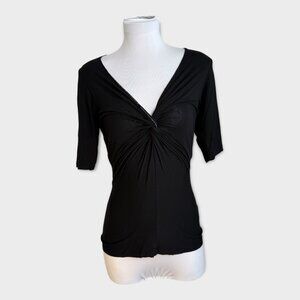 Velvet Black Twist Front‎ Top Elbow Sleeves Size Medium